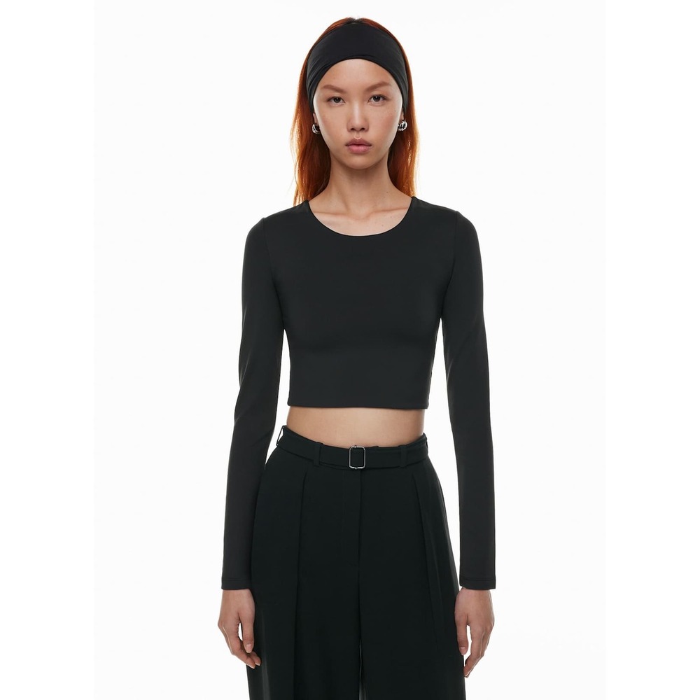 Babaton Contour Long Sleeve Crop Top Small Black Crew Neck Aritzia 105195